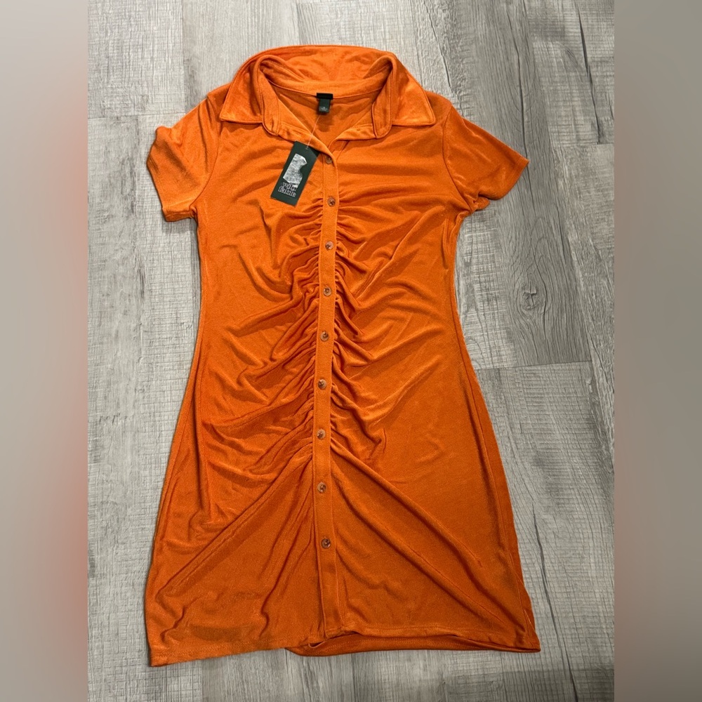 Wild Fable Orange Ruched Mini Dress